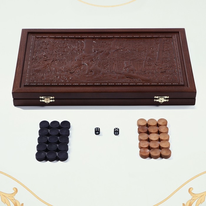 Нарды деревянные большие, резные Нарды деревянные большие, резные "Мишки в лесу", доска из массива бука, патина, 50 х 58 см