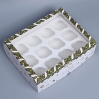 Коробка складная на 12 капкейков с окном &laquo;С Новым годом!&raquo; 32,8 х 25,6 х 10 см, Новый год