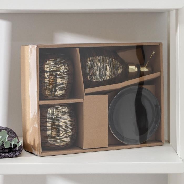 Набор аксессуаров для ванной комнаты &laquo;Нити&raquo;, 4 предмета (мыльница, дозатор 400 мл, 2 стакана), цвет золотой