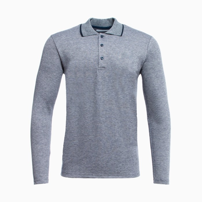 Поло мужское с длинным рукавом, цвет серый/синий, размер L