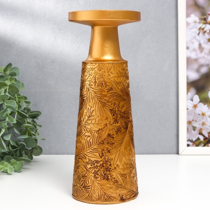 Подсвечник полистоун на 1 свечу Подсвечник полистоун на 1 свечу "Растительные узоры" золото 25х9,5х9,5 см