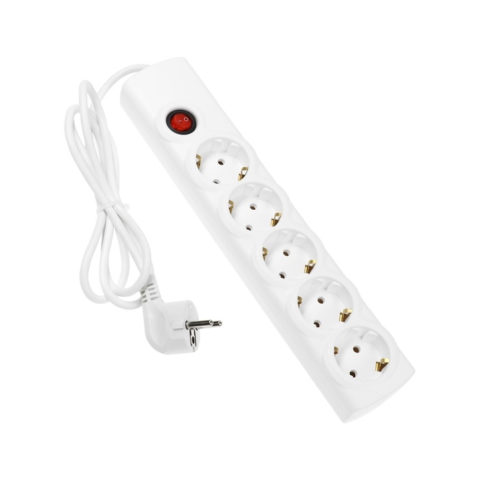 Сетевой фильтр Luazon Lighting, 5 розеток, 1.5 м, 3500 Вт, 3х1 мм2, 16 A, 220 В, c предохранителем, белый