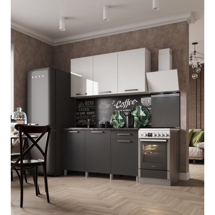 Кухонный гарнитур Тоскана, 1500х600, Белый/Белый/Графит/Мраморный берег