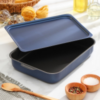 Противень прямоугольный, 23&times;30 см, h= 7 см, с крышкой, антипригарное покрытие, цвет синий