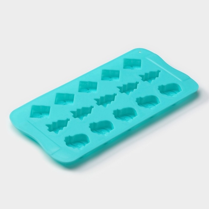 Форма для конфет и шоколада новогодняя Доляна &laquo;Новый год&raquo;, силикон, 21&times;10,5 см, 15 ячеек, цвет бирюзовый