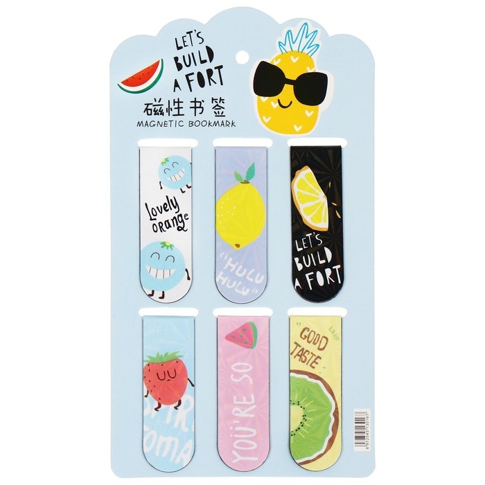 Набор магнитных закладок для книг Calligrata 6 штук, Набор магнитных закладок для книг Calligrata 6 штук, "Фрукты/Ягоды", МИКС