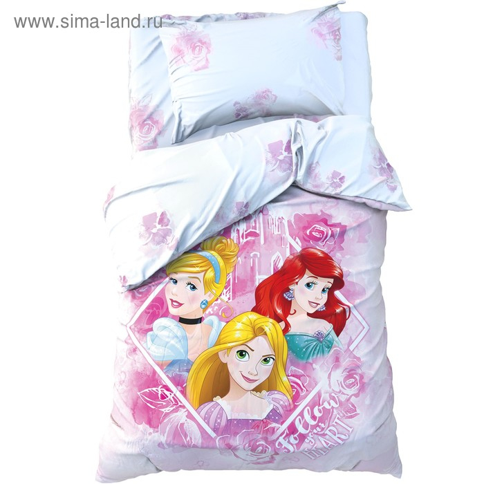 Постельное бельё 1,5 сп "Follow your heart", Принцессы, 143*215 см, 150*214 см, 50*70 см -1 шт, поплин
