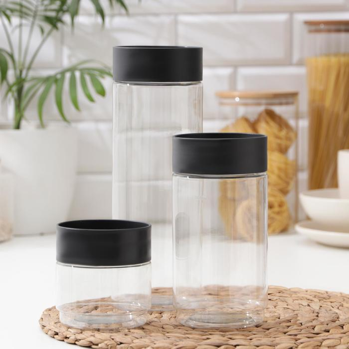 Комплект ёмкостей для сыпучих продуктов Asti, 3 предмета: 500 мл, 1 л, 1,5 л, прозрачный, крышка черная Комплект ёмкостей для сыпучих продуктов Asti, 3 предмета: 500 мл, 1 л, 1,5 л, прозрачный, крышка черная