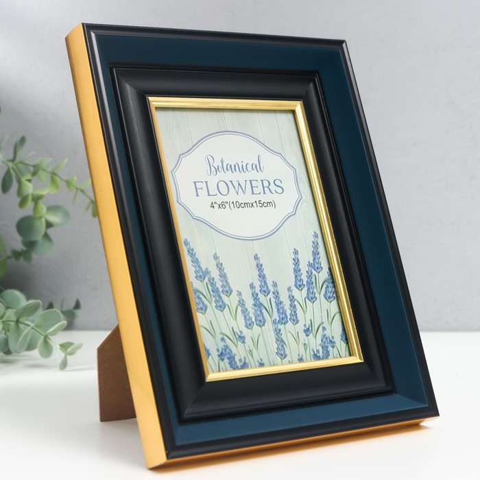 Фоторамка пластик 10х15 см Фоторамка пластик 10х15 см "Норвегия" синяя, чёрная обводка 21,7х16,8 см