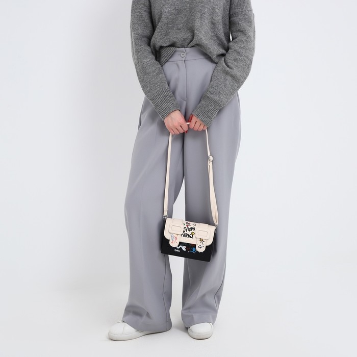 Сумка женская-мессенджер, цвет черный с белым 18,5*13*8 см