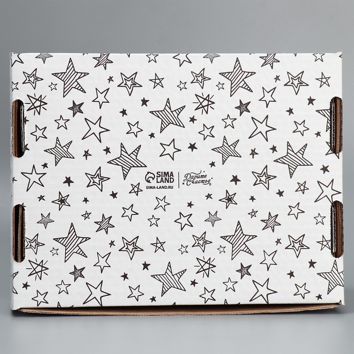 Коробка подарочная сборная с окном, упаковка, &laquo;Звезды&raquo;, белый ,27х10х21 см