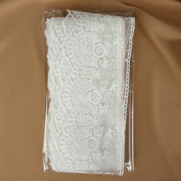 Кружево на сетке, 125 мм &times; 11 &plusmn; 1 м, цвет айвори