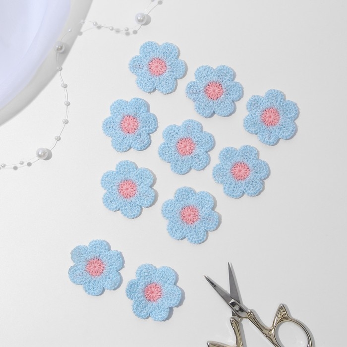Вязаные элементы &laquo;Ромашки&raquo;, 3,7 &times; 3,7 см, 10 шт, цвет голубой/розовый
