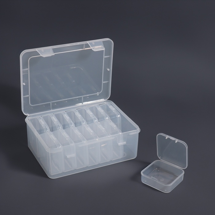 Органайзер для декора, 14 блоков, 16,5 × 12,7 × 6/5,4 × 5,4 × 2 см, цвет прозрачный Органайзер для декора, 14 блоков, 16,5 × 12,7 × 6/5,4 × 5,4 × 2 см, цвет прозрачный