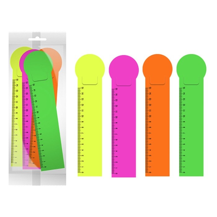 Набор из 4 закладок пластиковых ErichKrauseMatt Neon, шкала 15см, микс Набор из 4 закладок пластиковых ErichKrauseMatt Neon, шкала 15см, микс