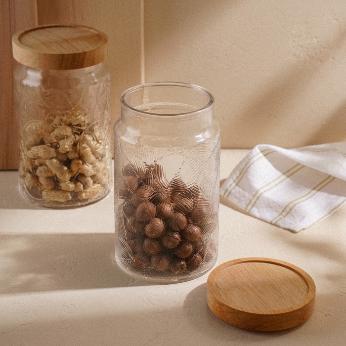 Банка стеклянная для хранения сыпучих продуктов SL Home &laquo;Валенсия&raquo;, 2 л, 12&times;20 см, с деревянной крышкой