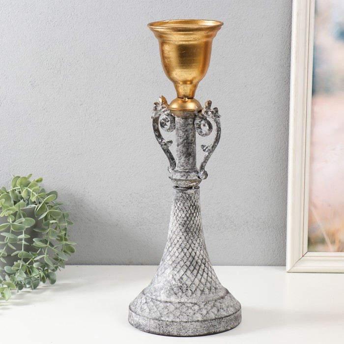 Подсвечник металл на 1 свечу Подсвечник металл на 1 свечу "Лучиано" серый с золотом 16х16х42 см