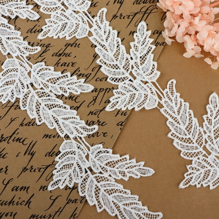 Кружево гипюровое, 100 мм &times; 6,8 &plusmn; 0,5 м, цвет белый