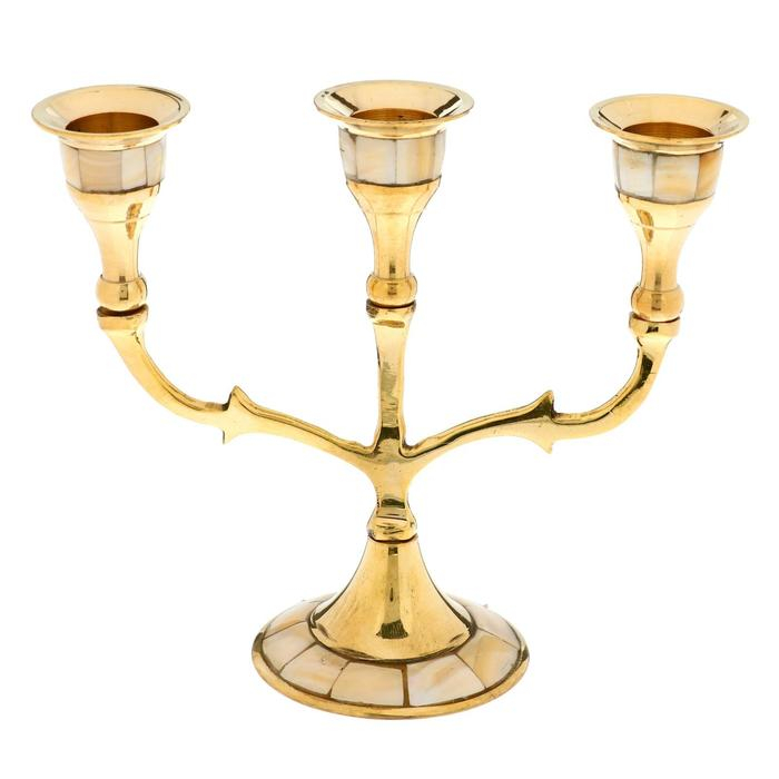 Подсвечник "Лоренц" на 3 свечи латунь, перламутр 13,5х6,5х15,5 см