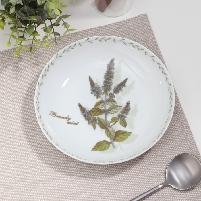 Тарелка глубокая фарфоровая &laquo;Ботаника&raquo;, 700 мл, d=20,5 см, цвет белый