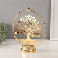 Подсвечник на 2 свечи "Дерево с птичками" с подсветкой, d-3,5 см 9,5х23,5х27 см