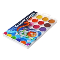 Акварель 24 цвета ErichKrause "Jolly Friends", медовые, УФ-фильтр, матовые насыщенные цвета, пластиковая коробка с европодвесом