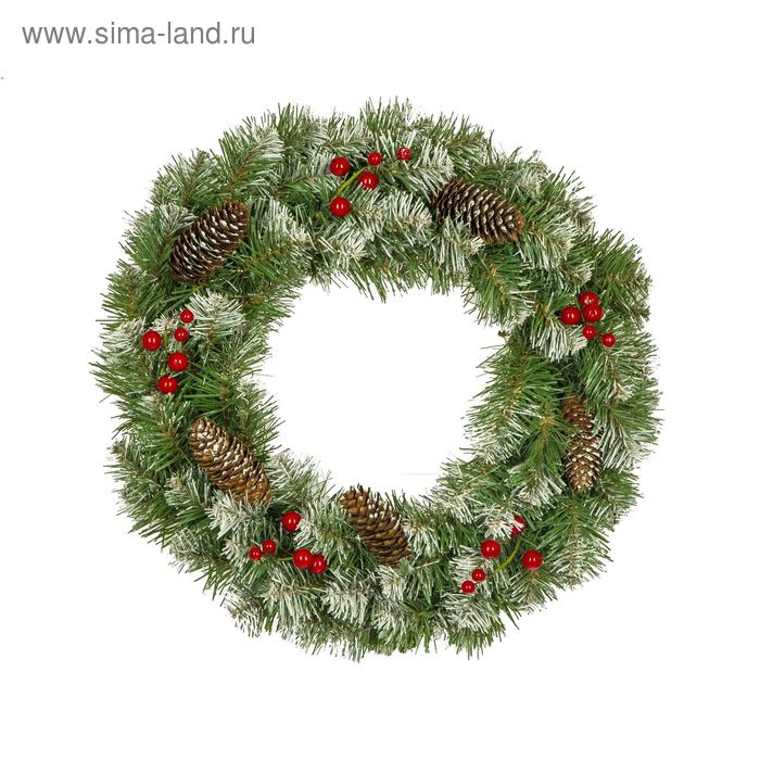 Рождественский венок "Нарядный" с декором заснеженный 40 см., 90 веток
