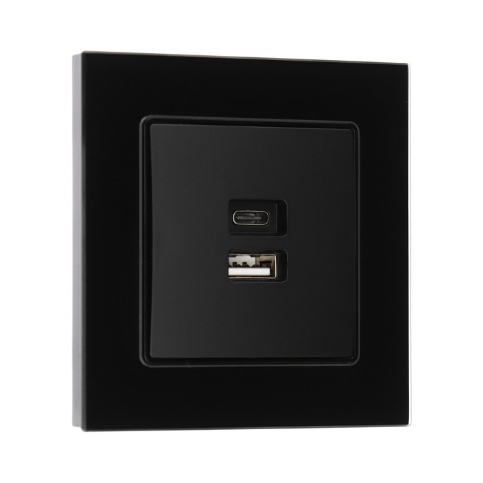 Розетка с USB-A + USB-C разъёмами, 2.1 A, 5В, TOT Glossy Glass, скрытая, стекло, черная Розетка с USB-A + USB-C разъёмами, 2.1 A, 5В, TOT Glossy Glass, скрытая, стекло, черная