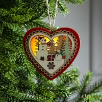 Ёлочная игрушка &laquo;Красное сердце со снеговиком&raquo;, от батареек, свечение тёплое белое