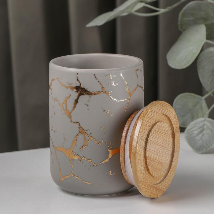 Банка для хранения сыпучих продуктов Gold, 350 мл, 8×12 см, керамическая, цвет серый Банка для хранения сыпучих продуктов Gold, 350 мл, 8×12 см, керамическая, цвет серый