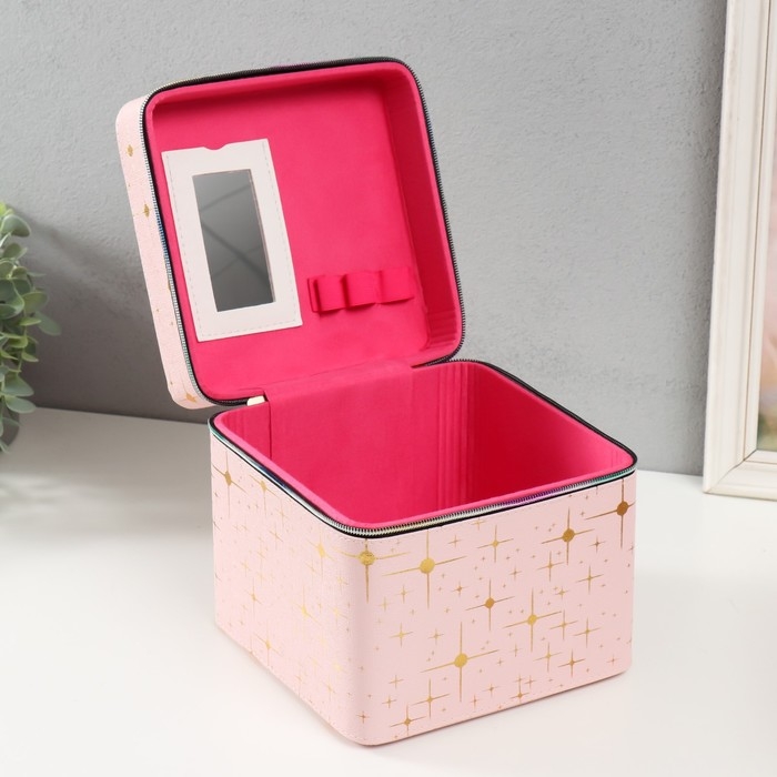 Шкатулка кожзам с зеркалом "Вспышка беж" н-р 3 шт 16,5х16,5х14 15х15х10,5 19х19х19 см