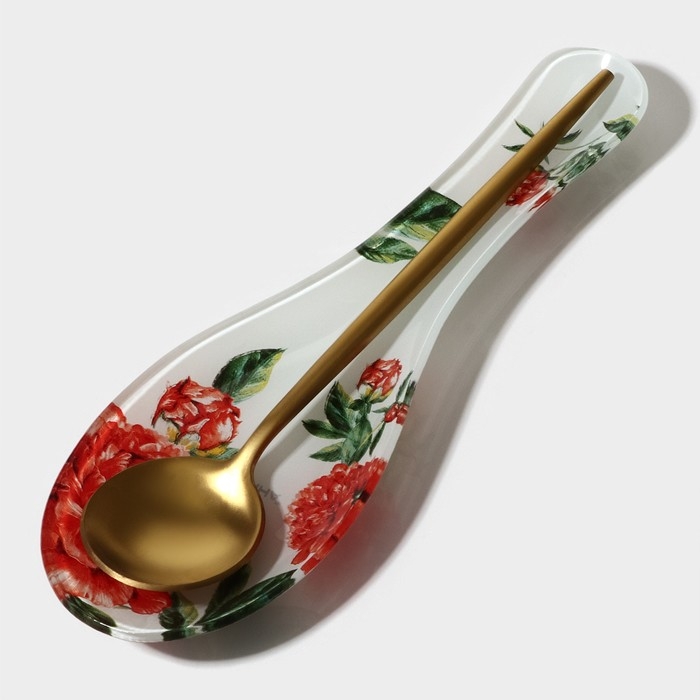 Подставка стеклянная под ложку Доляна «Пионы», 23,5×8,3 см Подставка стеклянная под ложку Доляна «Пионы», 23,5×8,3 см