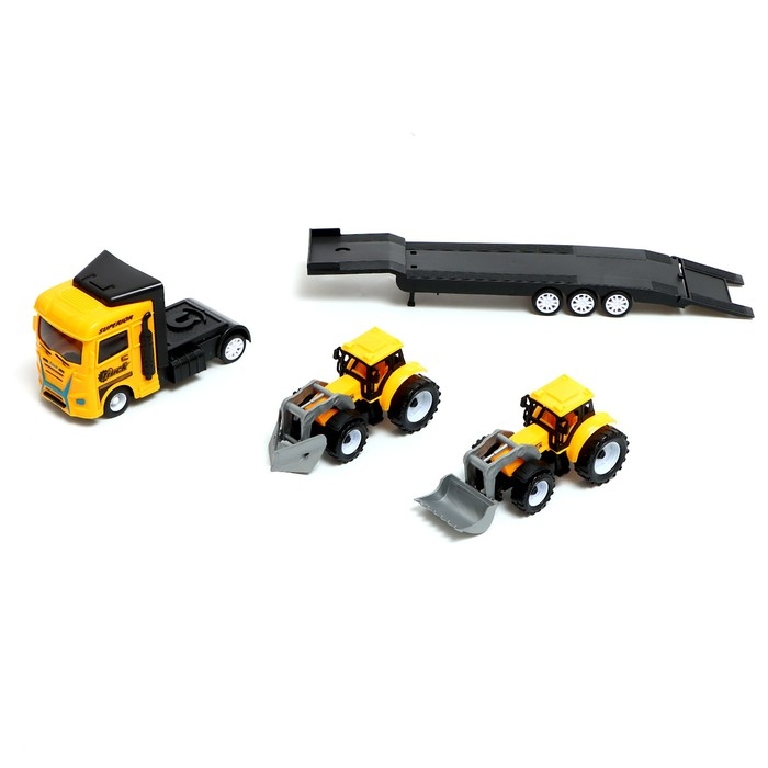 Грузовик инерционный «Автовоз», с 2 тракторами, цвет МИКС Грузовик инерционный «Автовоз», с 2 тракторами, цвет МИКС