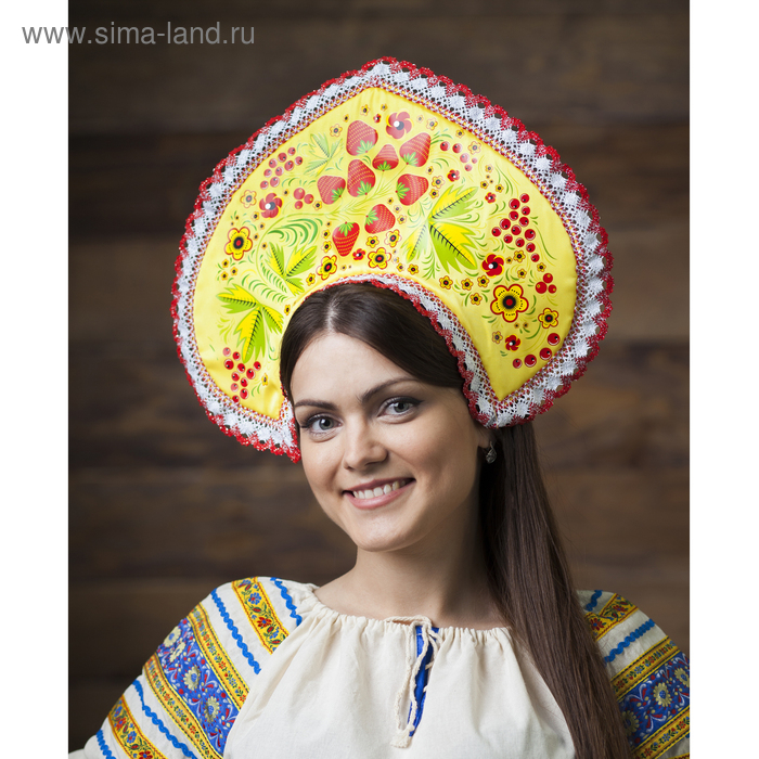 Кокошник &laquo;Хохлома ягодки&raquo;, жёлтый атлас