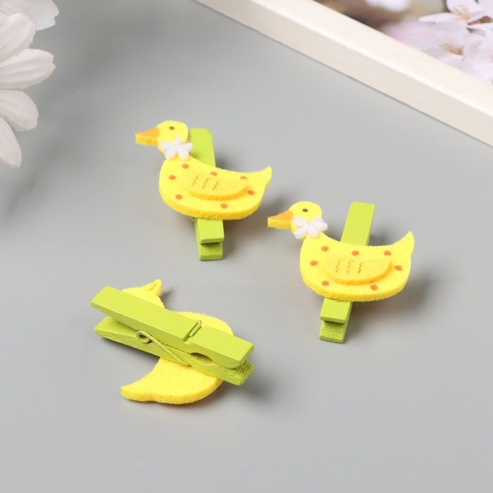 Декор для творчества дерево, фетр Декор для творчества дерево, фетр "Прищепка. Уточка с цветочком" набор 3 шт 1,8х4х4,9 см