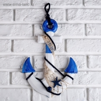 Якорь интерьерный с веревкой и звездой, бело-синий 5*23*32см