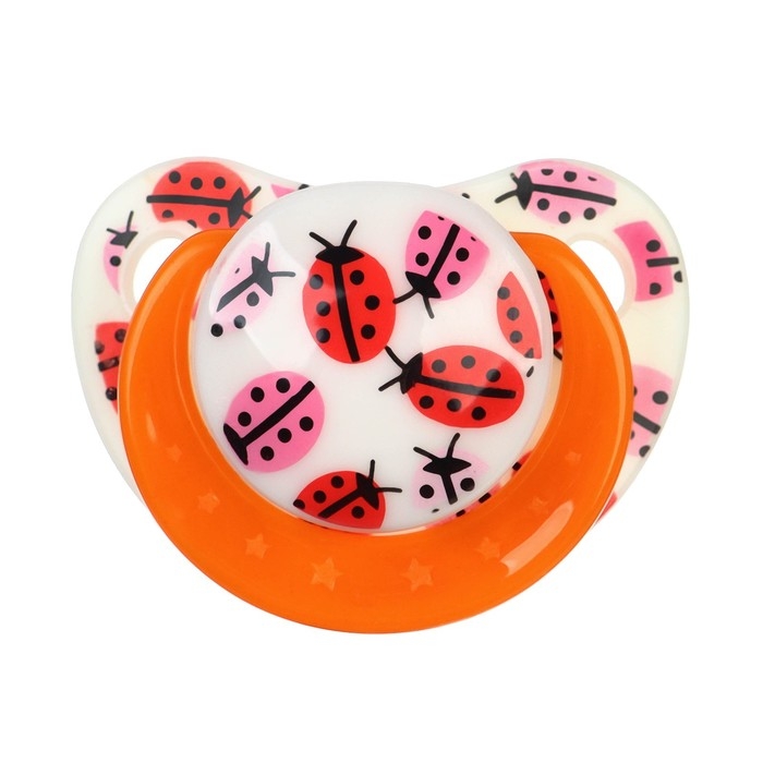 Соска - пустышка силиконовая ортодонтическая «Божья коровка», от 3 мес., с колпачком, цвет оранжевый Соска - пустышка силиконовая ортодонтическая «Божья коровка», от 3 мес., с колпачком, цвет оранжевый