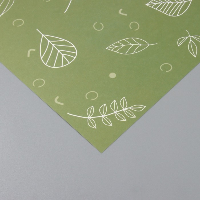 Бумага для скрапбукинга "Зелёные листочки" плотность 180 гр набор 5 шт 30,5х32 см
