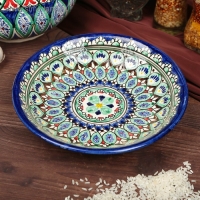 Тарелка Риштанская Керамика "Узоры", синяя, глубокая, микс,  20 см