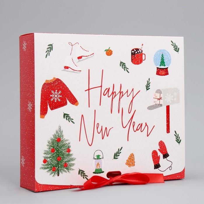 Коробка подарочная новогодняя складная &laquo;Счастливого праздника&raquo;, 20 х 18 х 5 см, Новый год