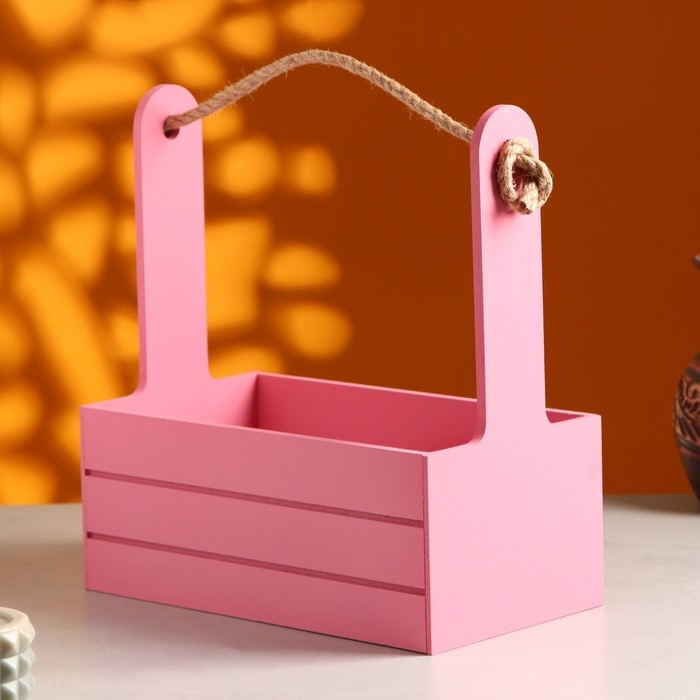 Кашпо деревянное 25.5&times;15&times;30 см "Аром", ручка канат, Розовый Коралл