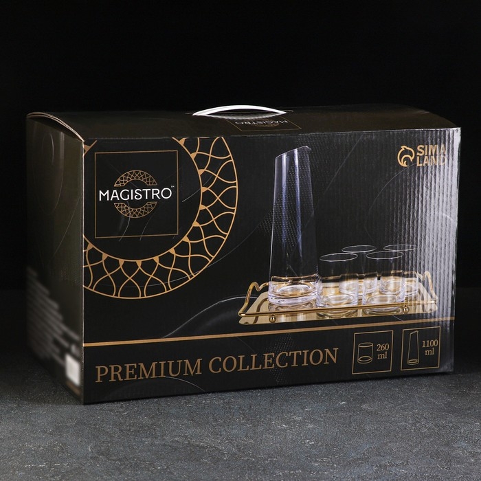 Набор для напитков из стекла Magistro &laquo;Гармония&raquo;, 6 предметов: кувшин 1,1 л, 4 бокала 260 мл, поднос