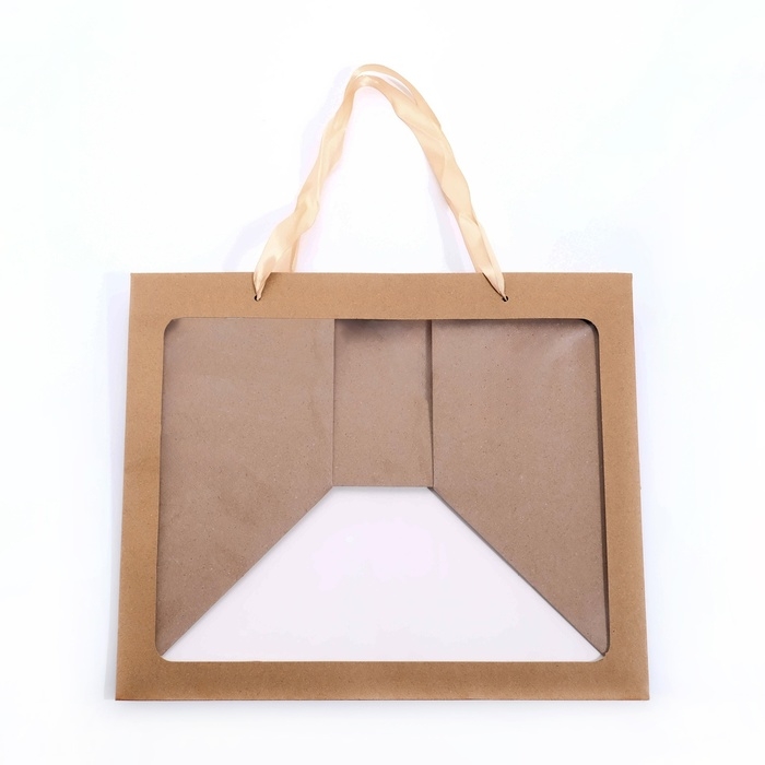 Пакет подарочный с широким дном и окном 35 х 29 х 28 см, крафт