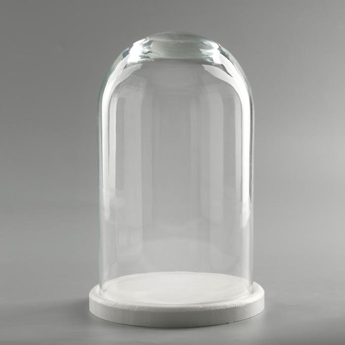 Стеклянный купол-клош на деревянной подставке Стеклянный купол-клош на деревянной подставке "Венсан - 1", 25х15 см, белый