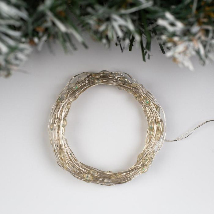 Гирлянда &laquo;Нить&raquo; 5 м роса, IP20, серебристая нить, 100 LED, 2 режима, батарейки AAх3 (нет в комплекте), свечение мульти (RGB)