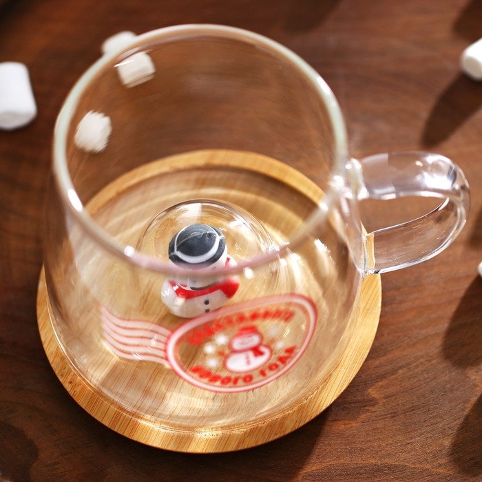 Новый год. Кружка новогодняя стеклянная с крышкой &laquo;Счастливого нового года&raquo;, 350 мл