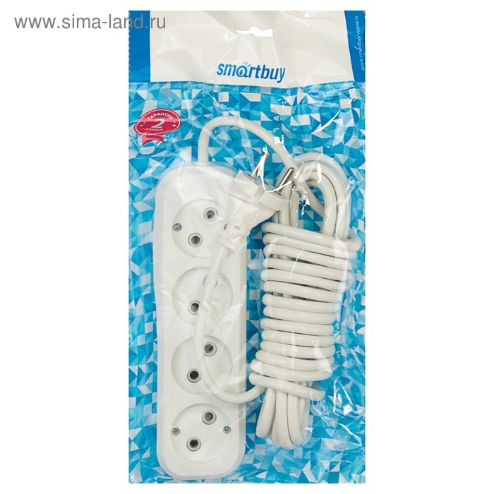 Удлинитель Smartbuy, 4 розетки, 5 м, 10 А, 2200 Вт, ПВС 2х1 мм2, без з/к, белый Удлинитель Smartbuy, 4 розетки, 5 м, 10 А, 2200 Вт, ПВС 2х1 мм2, без з/к, белый