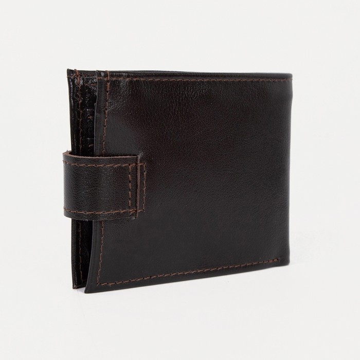 Портмоне мужское на кнопке, для купюр, для карт, для монет, цвет коричневый