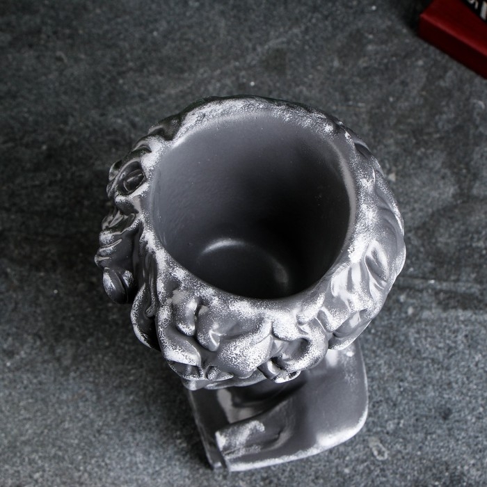 Кашпо - органайзер "Бюст Давида" большой, серый, 28см