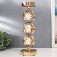 Подсвечник металл на 1 свечу "Три белых мраморных шара в сферах" золото 37х12х12 см